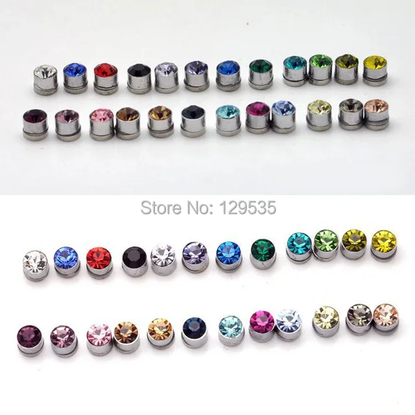 

5mm Diameter titanium steel No pierced Women Men Magnetic stud earrings Austrian crystal 24 colors