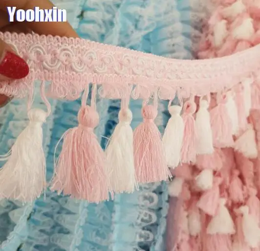 

8CM Wide New Pink Embroidery white flower lace fabric trim ribbon DIY fringe sewing applique collar dress wedding tassel supply