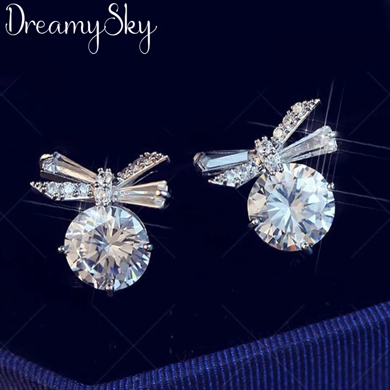 

2019 Vintage 925 Sterling Silver Bow Zircon Earrings For Women Jewelry Ladies Fashion Korean Stud Earrings Pendientes Brincos