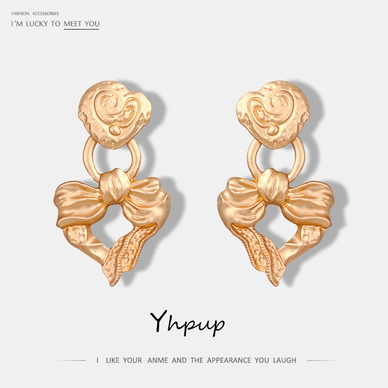 

Yhpup Vintage Baroque Metal Brand Punk Zinc Alloy Geometric Heart Dangle Earrings Temperament Women Party Jewelry Holiday Gift
