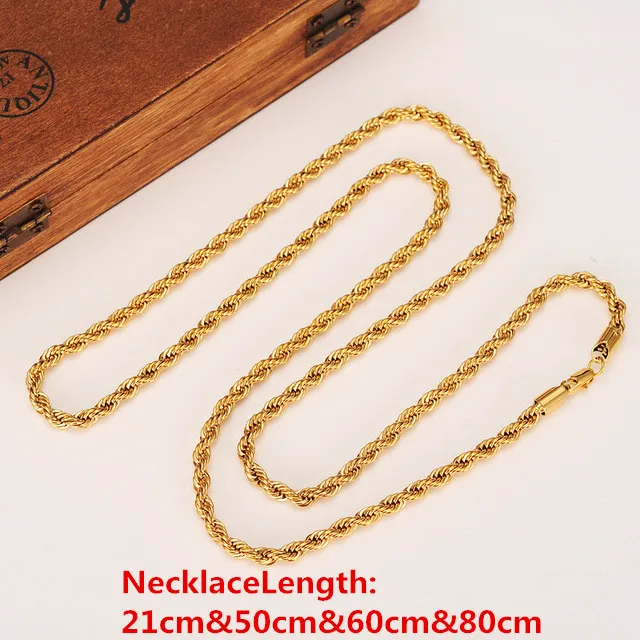 Bangrui Gold Color Rope Link C Necklace Womens Mens Chain Boys Girls