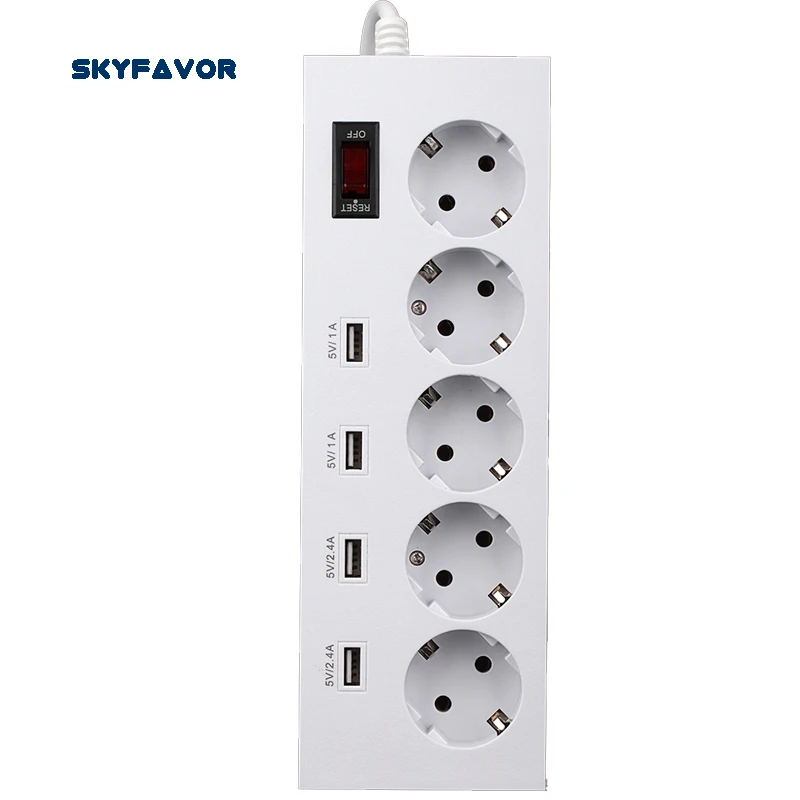 Safe 5 gang European USB Power Strip Surge Protector 4 usb ports 1.8m