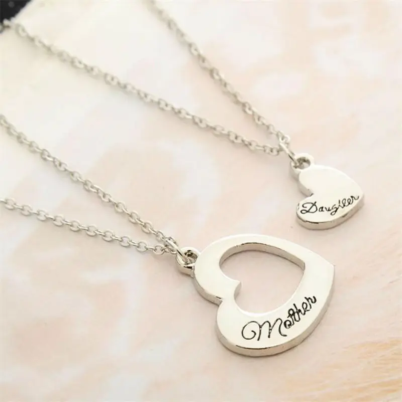 Conjunto de 2 de corazón para madre e hija, regalos familiares para mamá y mujer, joyería con colgante, collar para el día de la madre|gift for mom|mothers daysilver necklace - AliExpress