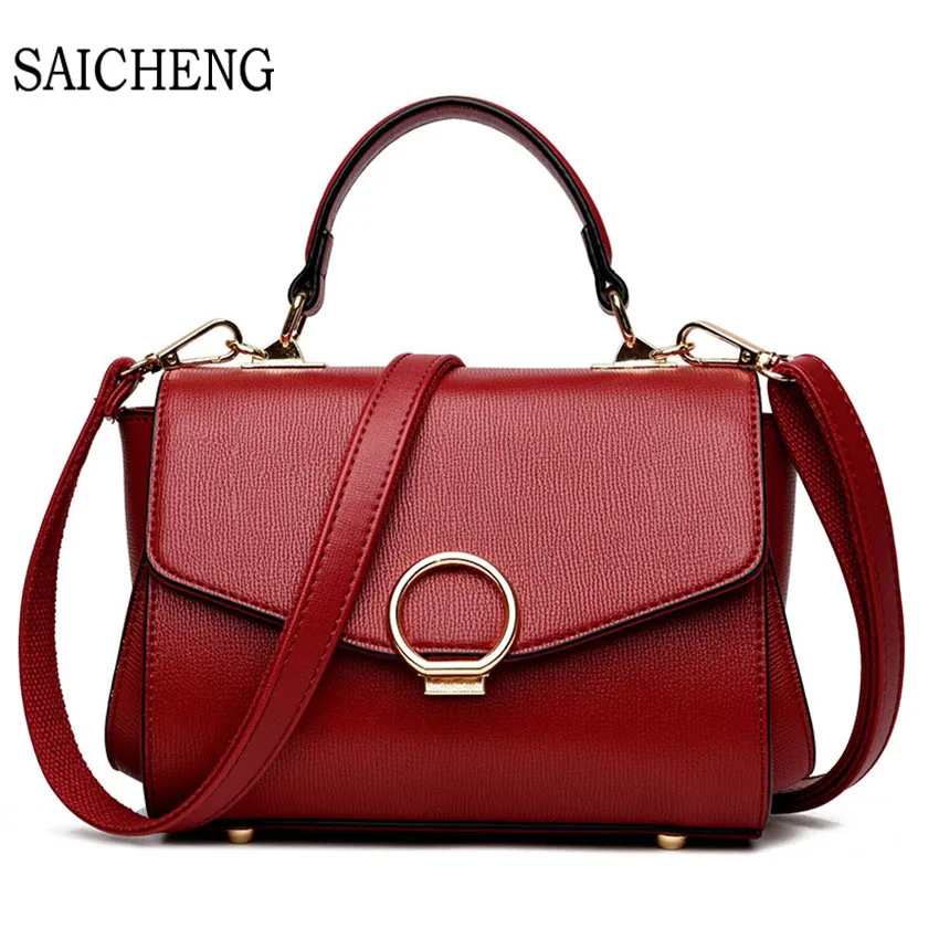 

SAICHENG Brand High Quality Women Leather Handbag Hot Trapeze Women Messenger Bags Ladies Crossbody Bag 2017 Designer Circle Sac