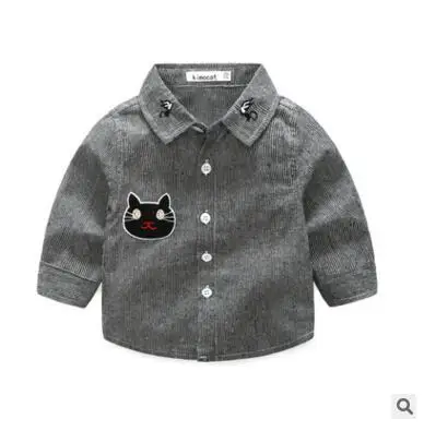 Kimocat/рубашка с воротником для детей; Одежда для новорожденных; хлопковая рубашка в полоску с длинными рукавами и рисунком кота - Цвет: Синий