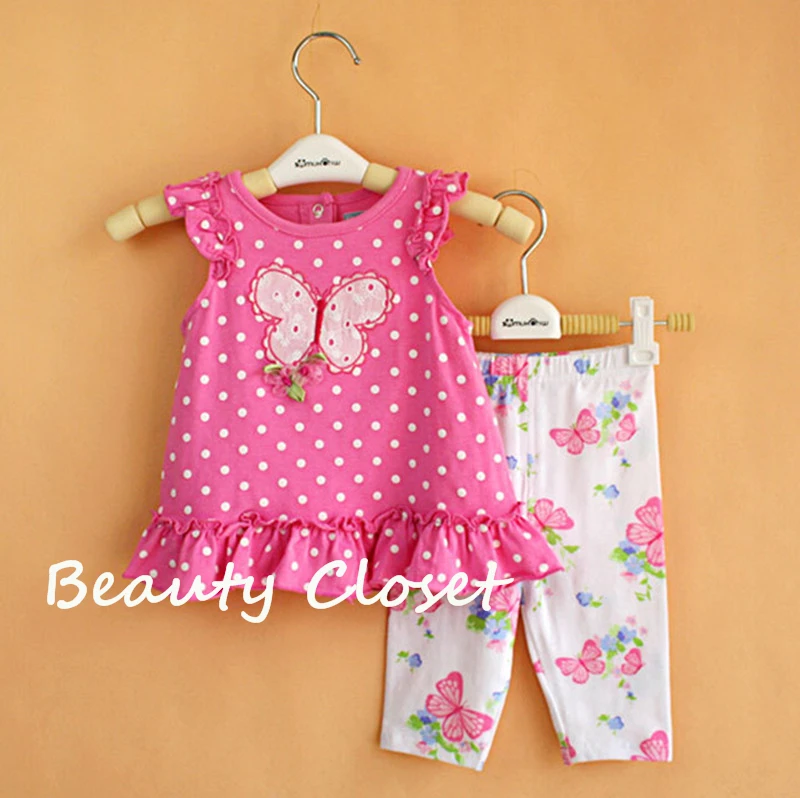 Baby Girl Clothes Set Pink Top Dress + Legging Birthday Outfit Summer