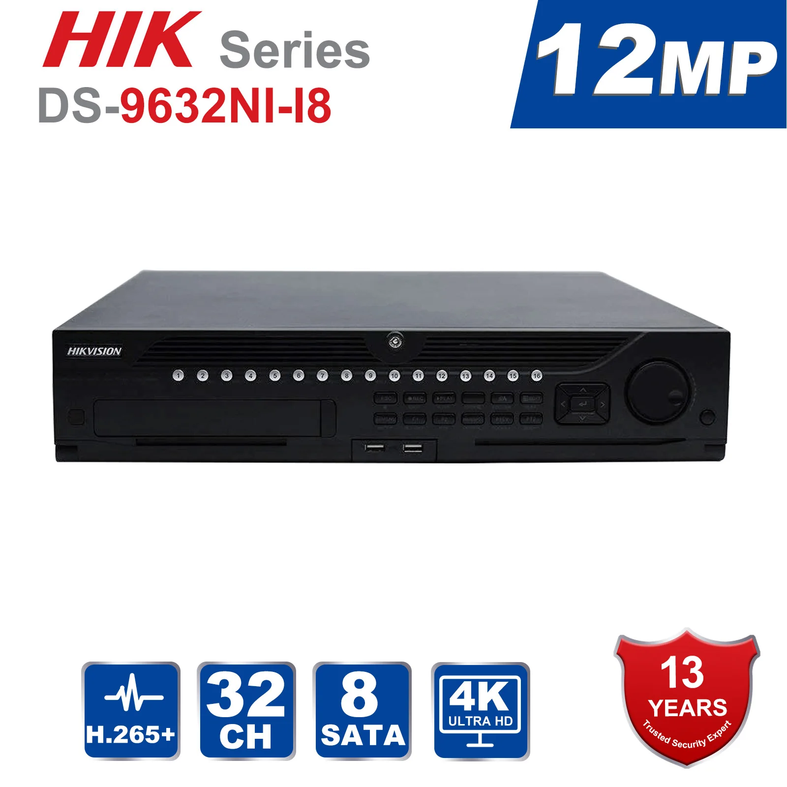 

Hik Original Professional 32 Channel CCTV System DS-9632NI-I8 Embedded 4K 32 CH NVR Up to 12 Megapixels Resolution 8 SATA 2 HDMI