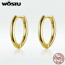 WOSTU, корейский стиль, 925 пробы, серебряный, Круглый, золотой цвет, серьги-гвоздики для женщин, для свадьбы, помолвки, модное ювелирное изделие, DXE558