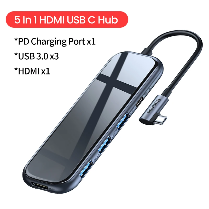 Baseus USB-C Тип C концентратор HDMI RJ45 Мульти USB 3,0 адаптер для MacBook Pro Air док-станция USB C концентратор с Беспроводной Зарядное устройство для наручных часов iWatch - Цвет: 5 In 1 HDMI USBC Hub