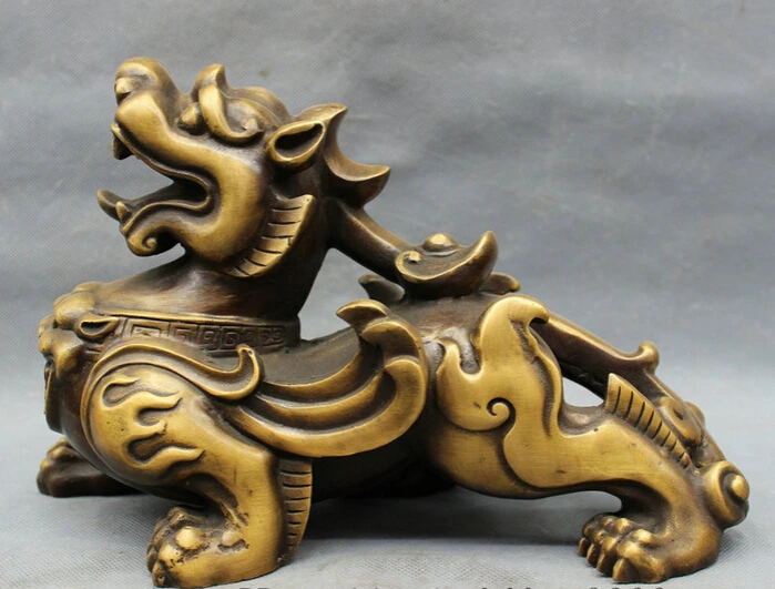 

song voge gem S3710 12" Chinese Bronze FengShui Wealth Guardian Unicorn Lion PiXiu Statue Animals