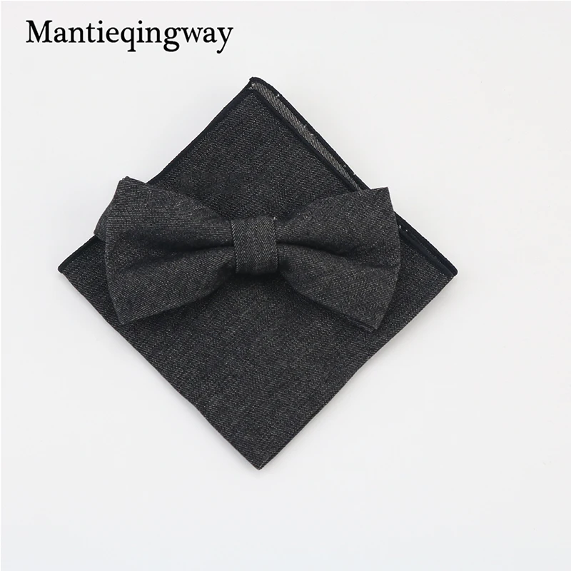 Бренд Mantieqingway бабочку и платки набор Ковбой Стиль Denim & Цветочный хлопок галстук с бантом и карманные площади наборы для для мужчин