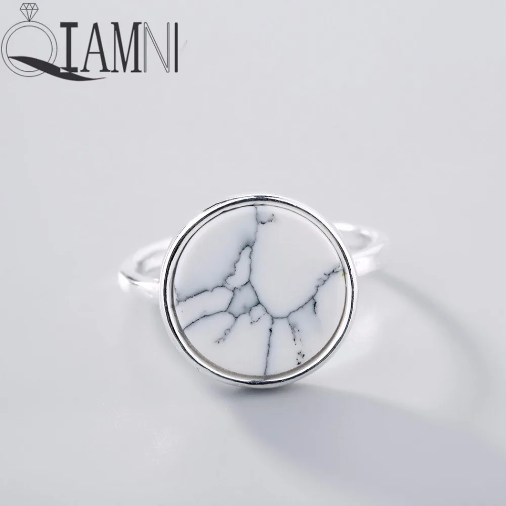 

QIAMNI 925 Thai Silver Punk Elegant White Stone Round Open Ring Christmas Wedding Jewelry for Women Girls Party Birthday Gift