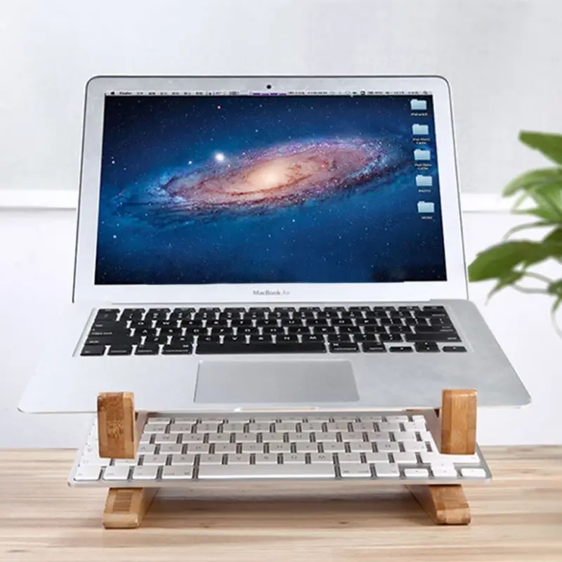 

Laptop Holder Keyboard Detachable Desk Stand Wooden Mount Foldable Portable for Apple Macbook Tablet PC Notebook 15"-17"