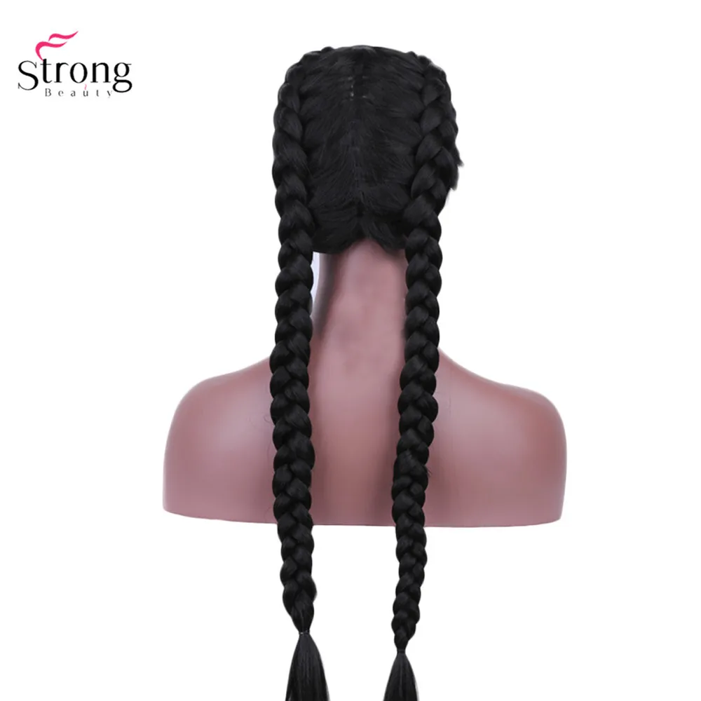 Wigs Braid Baby-Hair Lace-Front Hairstyles French Black Synthetic Women Two Strongbeauty