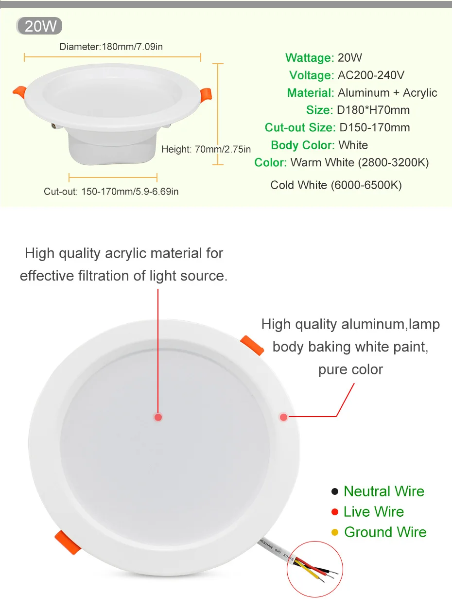Conduziu o Painel de Teto Recesso para Baixo Luzes para a Decoração Interna da Casa da Iluminação o Alumínio Ultra Brilhante de 220v Conduziu Downlight 20w 5w 9w 12w 9 High Quality Luzes e Iluminação
