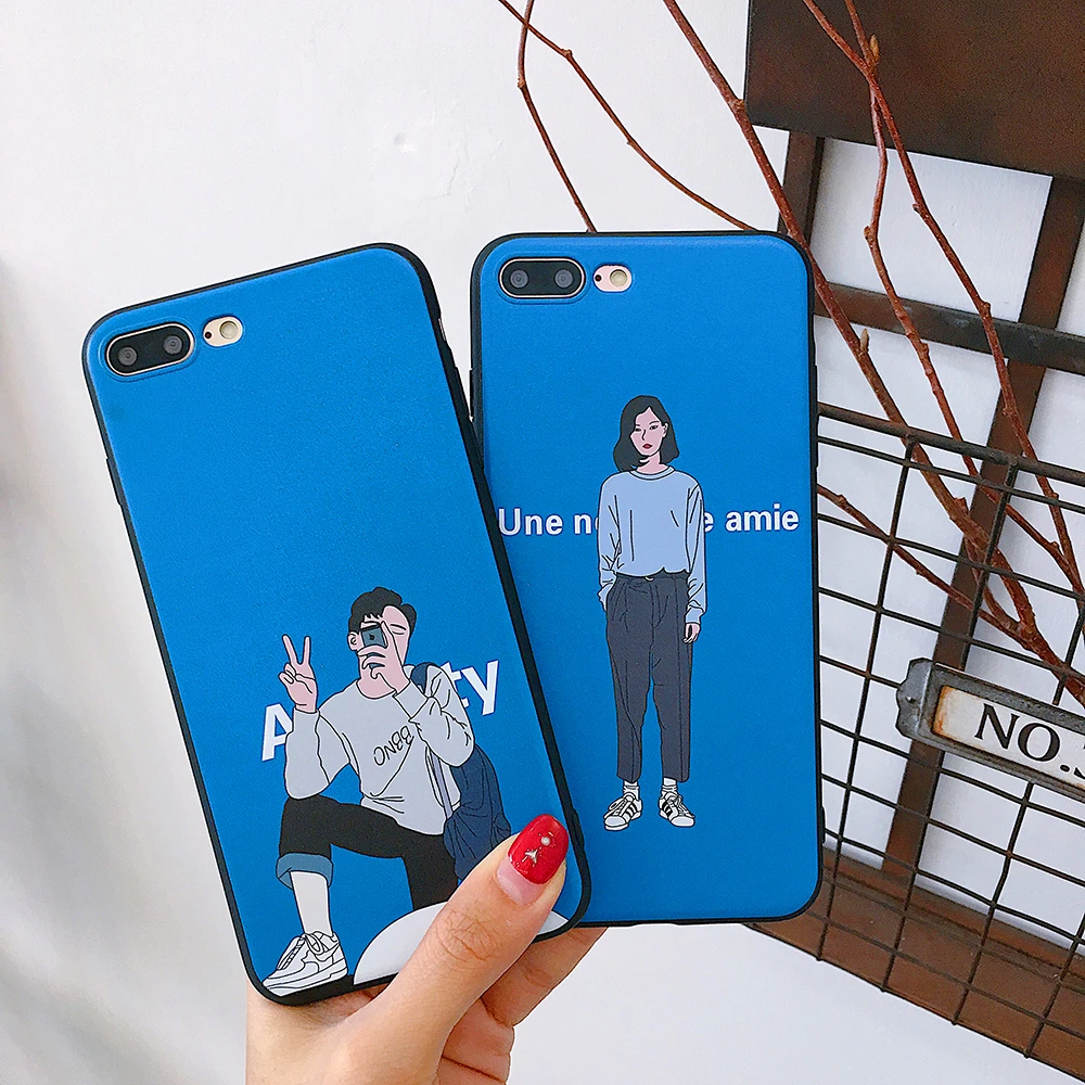 Cute Simple Korean retro couple style cases soft silicone TPU phone