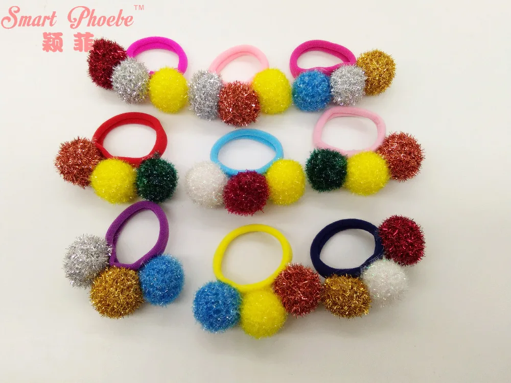 Fashion Cute Color Balls Elastic Hair Bands Solid Kawaii Glitter Pom