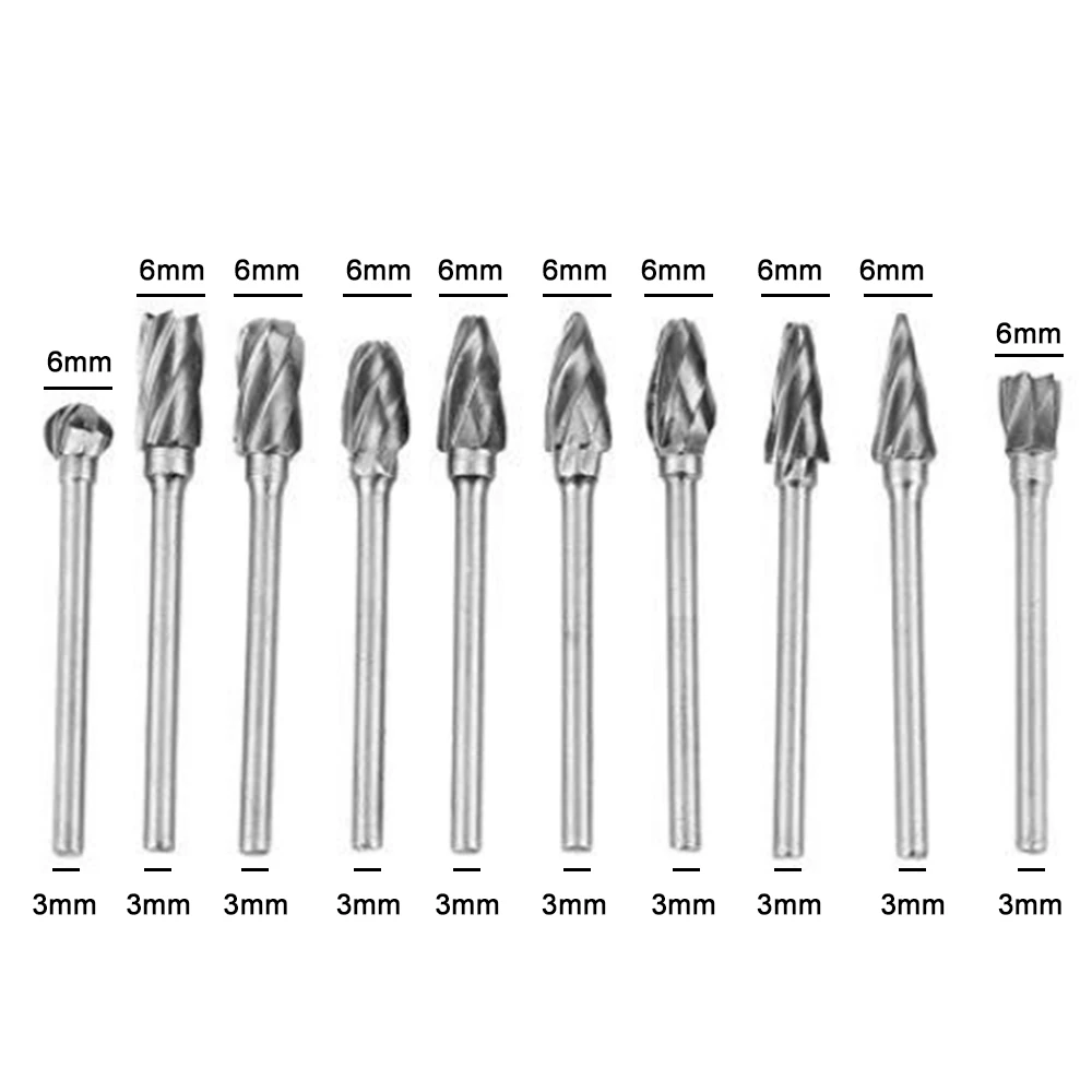 10 шт. Карбид роторный инструмент для снятия заусенцев набор Вольфрамовая сталь Шлифовальная головка сверло