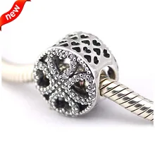 Подходит Pandora Браслеты лепестки любви серебряные бусины с прозрачными CZ стерлингового серебра 925 Подвески DIY Ювелирные изделия 09332
