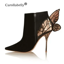 Carollabelly крыло бабочки дизайн женские ботильоны ботинки осень-зима замши или кожи на высоком каблуке женские сапоги женские