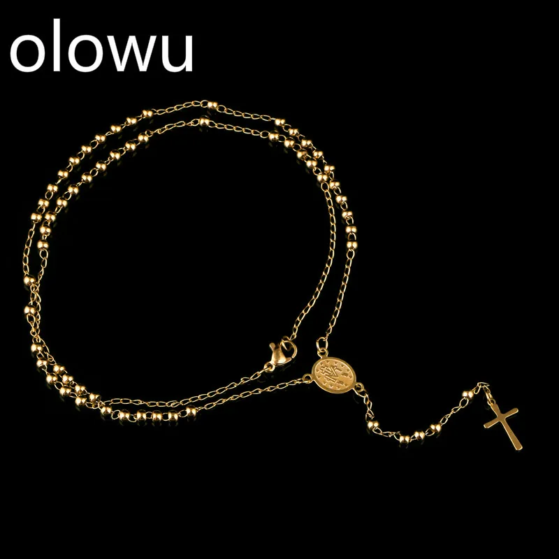 Ожерелье с подвеской olowu для мужчин и женщин четки из нержавеющей стали бисер 3 мм