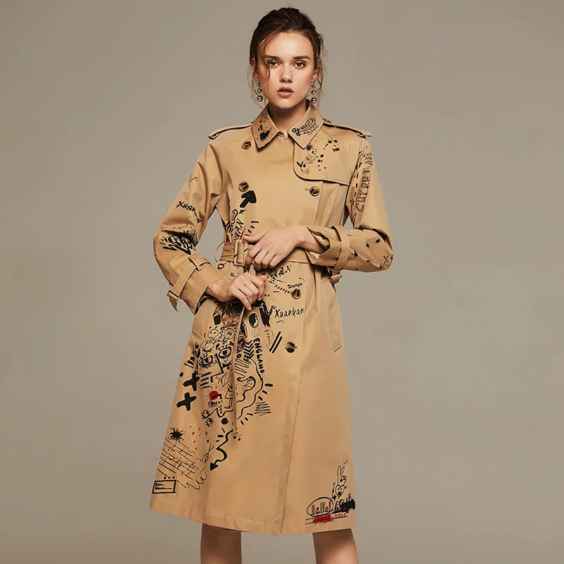Kopen Wqjgr 2020 Herfst En Winter Trenchcoat Vrouwen Lange Mouw Afdrukken Windjack Geul Femme