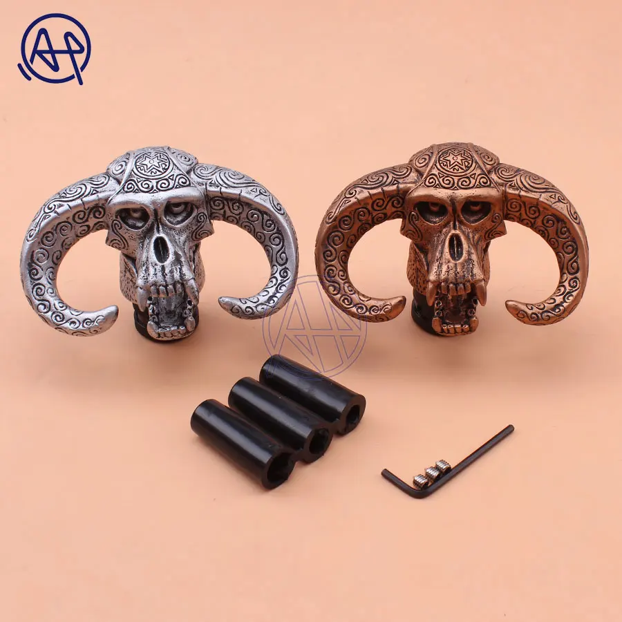 

Copper/Silver Yak Cow Horn Bull Head Evil Stick Gear Shift Knob Lever Shifter Universal For Car Truck Jeep Toyota Honda