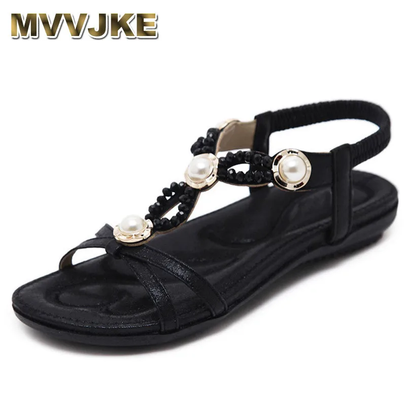 

MVVJKE New Arrival Bohemia Fashion Sandals Women Casual Flat Shoes Back Strap Crystal Design Lady summer Beach Sandals