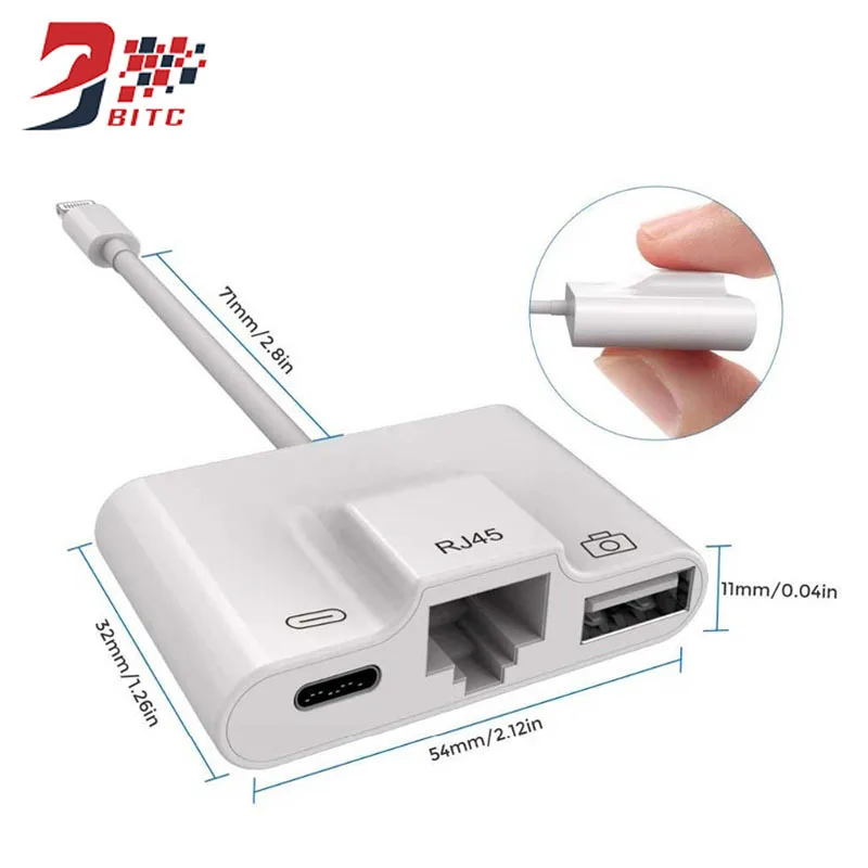 

SZBITC For Lightning to RJ45 Ethernet LAN Wired Network 100Mbps with charging USB 3 camera reader for iPhone/iPad all series