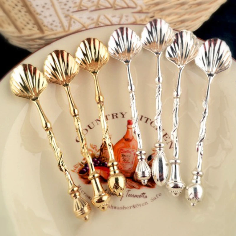 

Vintage Metal Zinc Alloy Coffee Spoon with Long Handle 12 cm Coffee Scoops Dessert Tea Spoon Kitchen Decoration Accessories