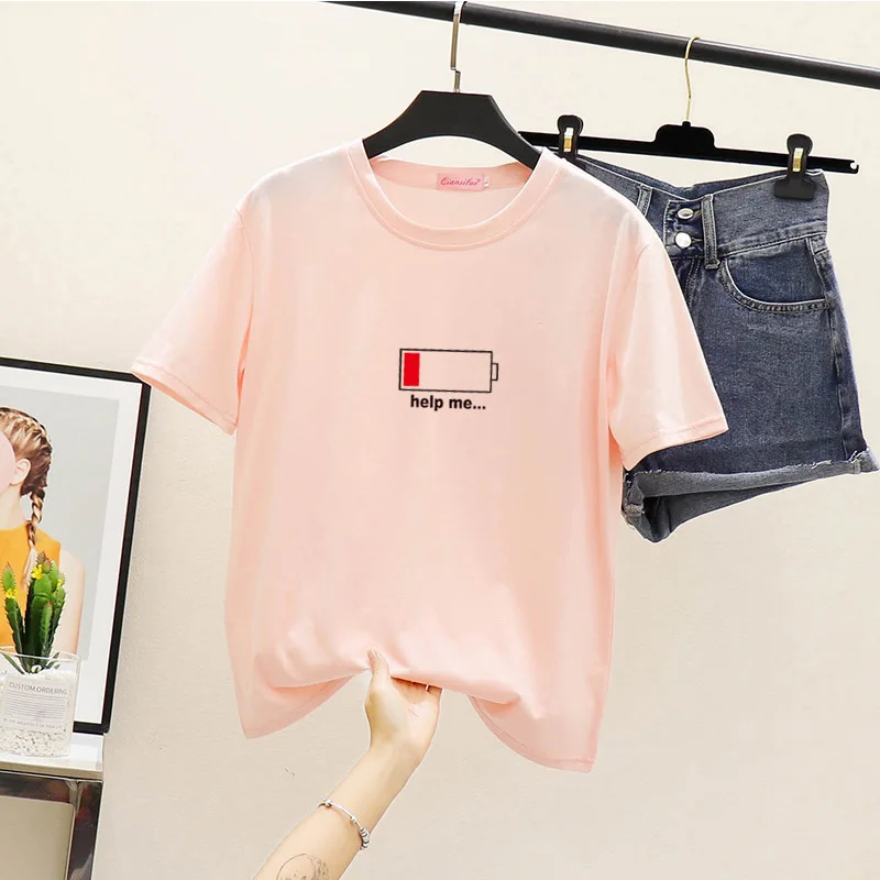 Pink6196 Женские летние топы в стиле Харадзюку, футболка с модным принтом, повседневный топ с коротким рукавом и круглым вырезом, свободная футболка большого размера для пары - Цвет: Pink6196