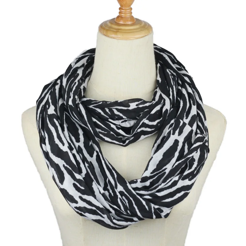 

Hot Women black white zebra ring Scarf Female striped snood Ring O Scarves Infinity Shawl Soft Wraps