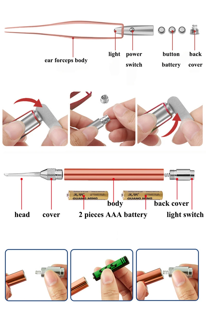 2 шт./компл. детский светящийся ушной воск очиститель светодиодный фонарик для чистки ушей KitEar Curette инструмент для ухода за детьми для детей и взрослых