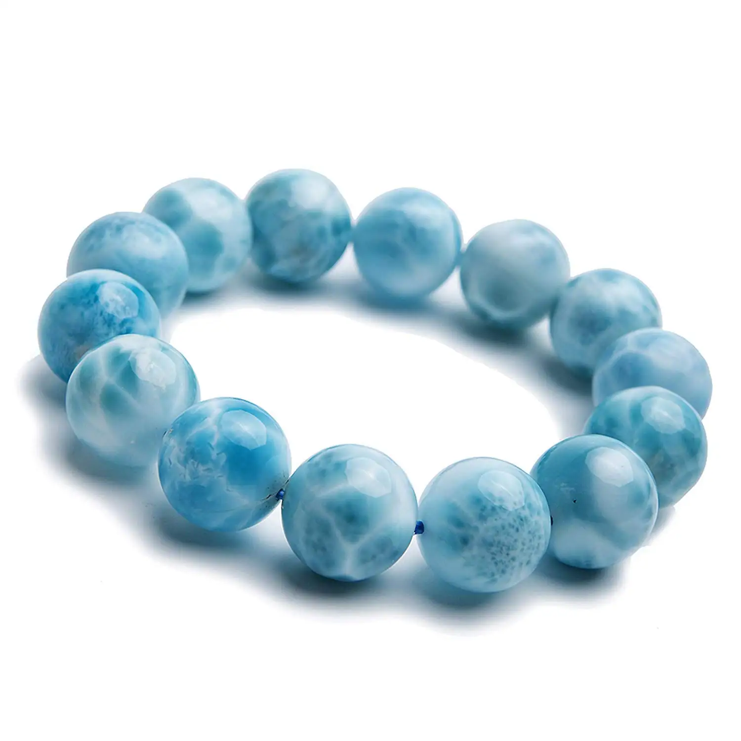

Certificate 16mm Natural Larimar Bracelets for Women Men Love Gemstone Water Pattern Blue Stone Round Beads Bracelet Jewelry AAA