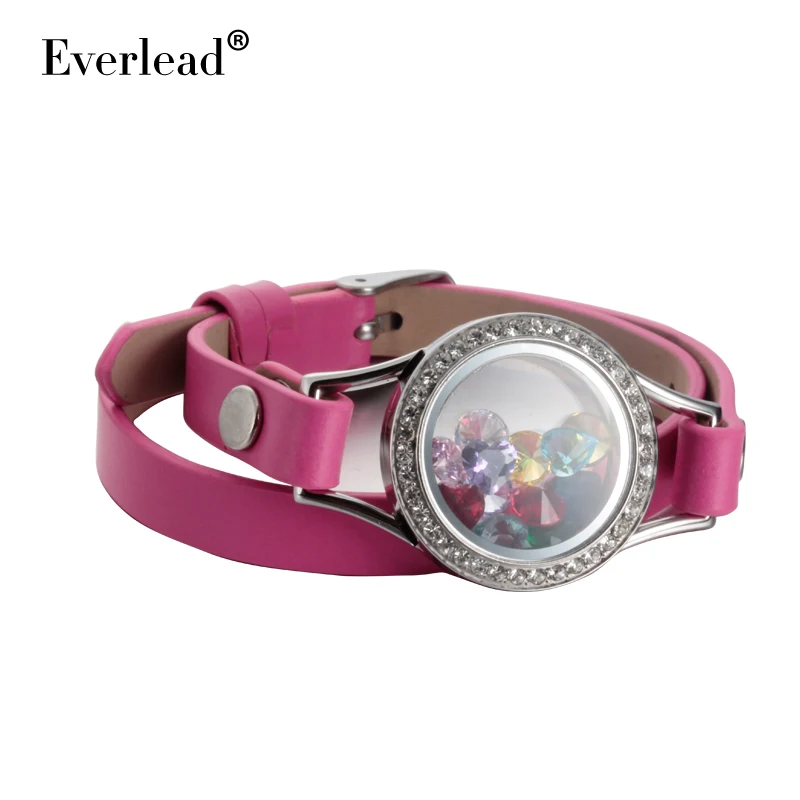 Buy 25mm real leather red bracelet twist lockets 316L