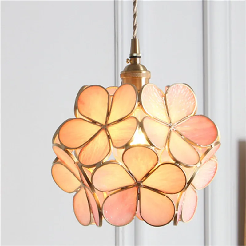 

Japanese Style Handmade Glass Lamp Warm Bedroom Bedside Cloakroom Aisle Pink Girl Heart Children's Room Petal Chandelier