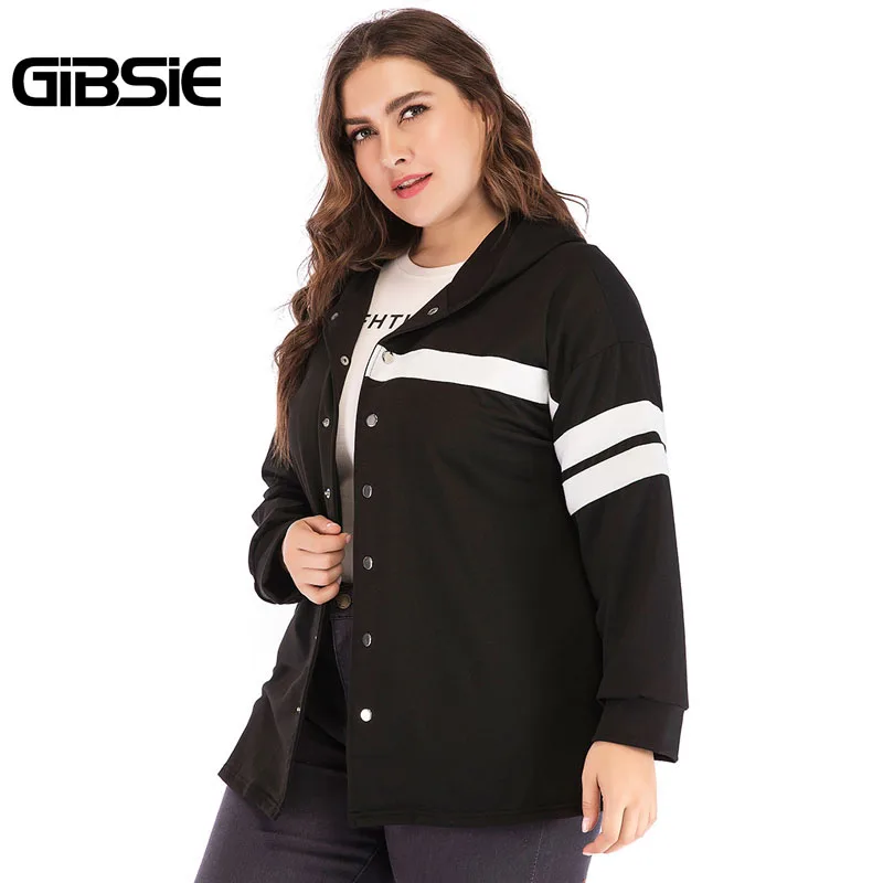 GIBSIE модная полосатая куртка с капюшоном и длинным рукавом, пальто, весна-осень, Женская Повседневная Верхняя одежда с карманами, Топ для женщин размера плюс 4XL