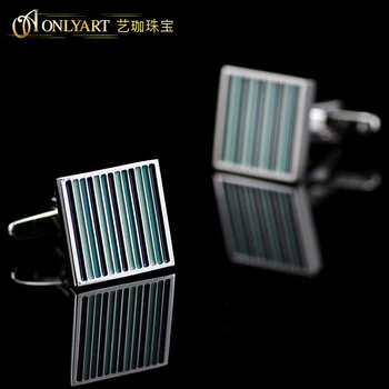 

OnlyArt formal engraved color enamel striped cuff links for men wedding square 17MM cufflink business shirt
