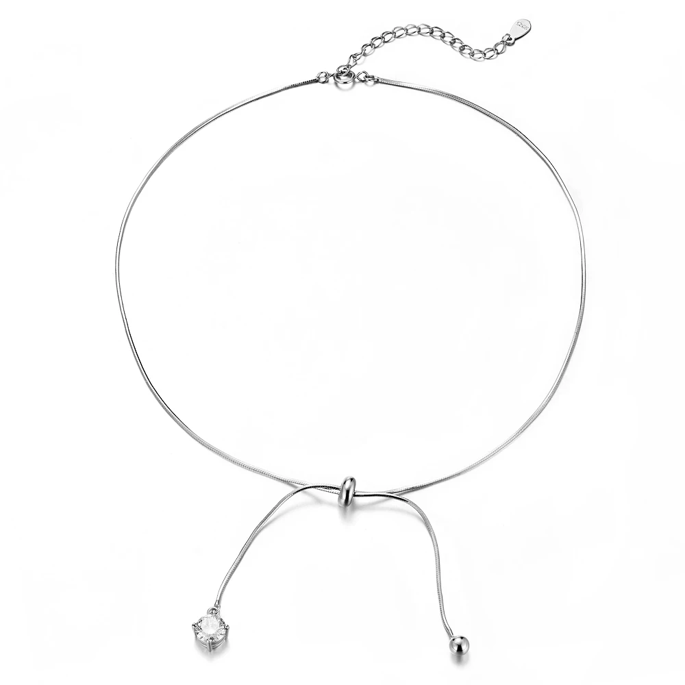 

VOJEFEN Delicate Necklace Large Zircon 925 Sterling Silver Pendant Necklace Wedding for Her, adjustable