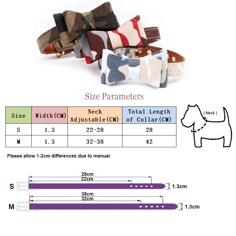 Милый Камуфляжный ошейник из искусственной кожи с бантом для кошек и собак, ошейник для щенков, ошейник для кошек, регулируемый ошейник для кошек, товары для домашних животных