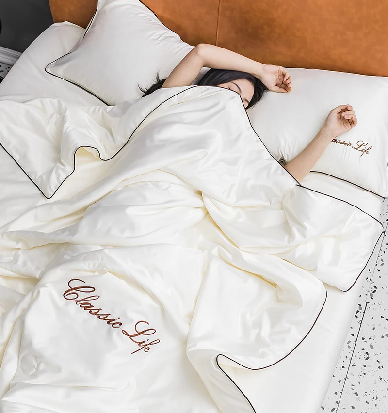 

Washed Silk Comforter Blanket Quilt Duvet Washable Ice Silk Summer Air Conditioning Quilts set Sheets Pillowcase #s