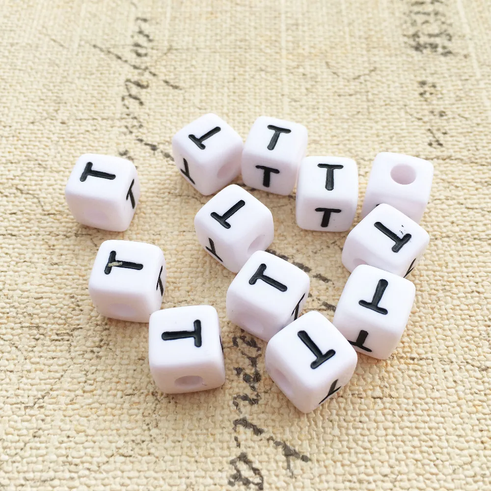 High Quality 100pcs Single Letter T Printing Square Alphabet Beads 10