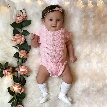 

Newborn Rompers Baby Girl Knitted clothing Solid White Short Sleeve Kids Toddler Infant Jumpsuits Summer Children Overalls