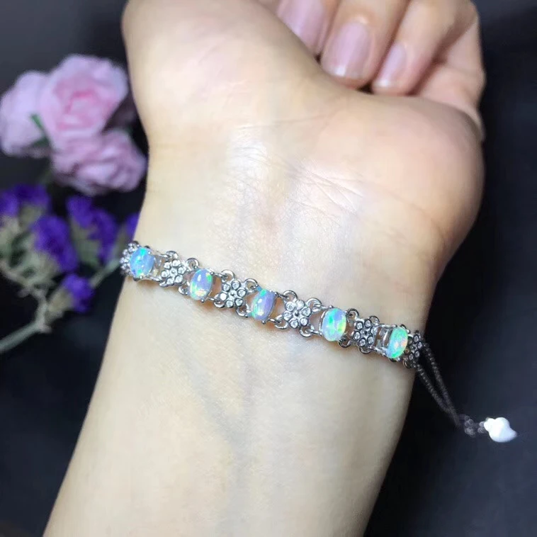  Bracelet opale multicolore naturel Bracelet pierre précieuse naturelle 925 bracelet en argent luxue
