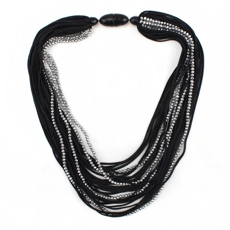 Florosy длинная веревочная цепочка ручной работы, новое модное массивное ожерелье для женщин, многослойное массивное ожерелье из хрустальных бусин, ювелирное изделие - Окраска металла: black white bead