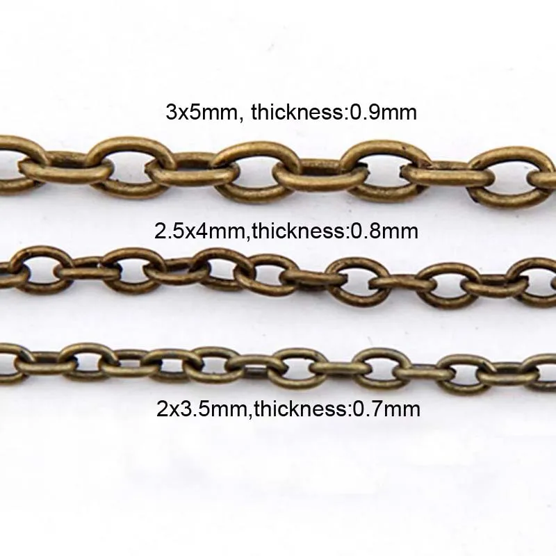10m/lot Three Size Antique Bronze Color Necklace Chains Brass Bulk for