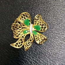 Натуральный зеленый изумруд кулон S925 серебряный кулон из природного кристалла Цепочки и ожерелья Модный Роскошный Бант Женщин Нарядная, для девочек, подарок, ювелирное изделие