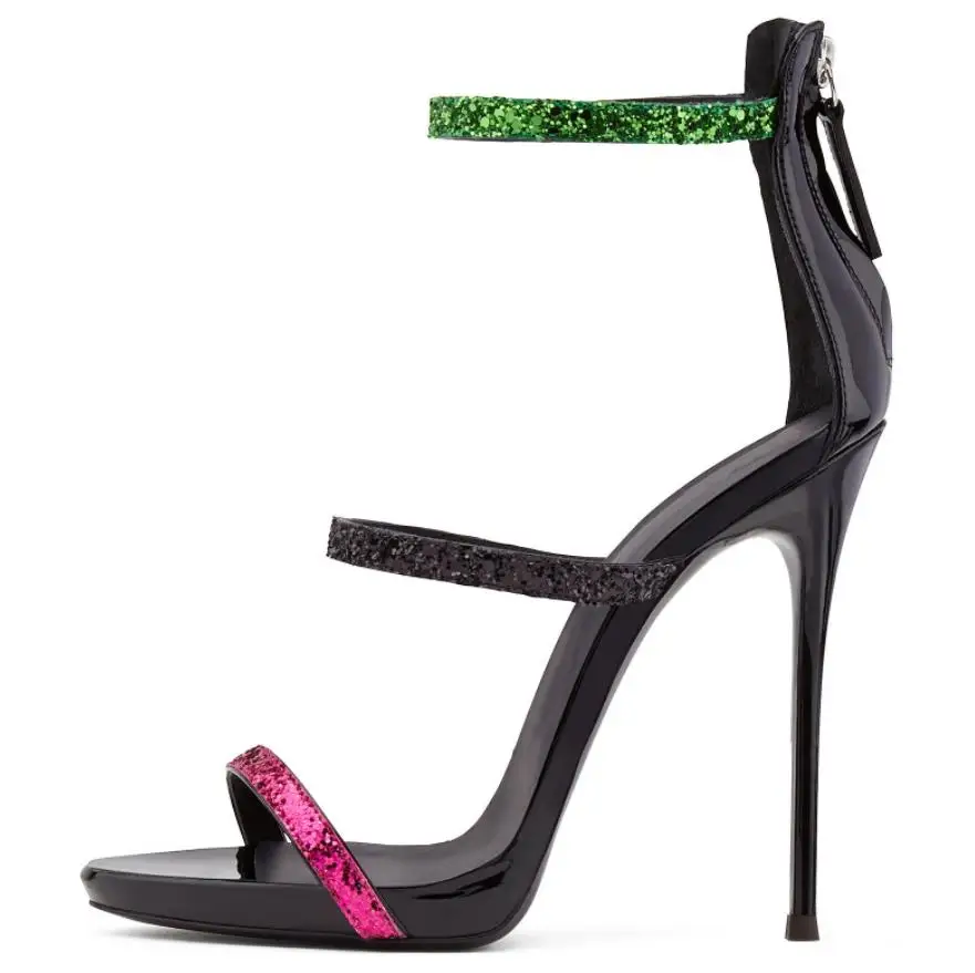 

Spring and summer new European and American fashion pointed shallow rear zipper colouring high-heeled sandals