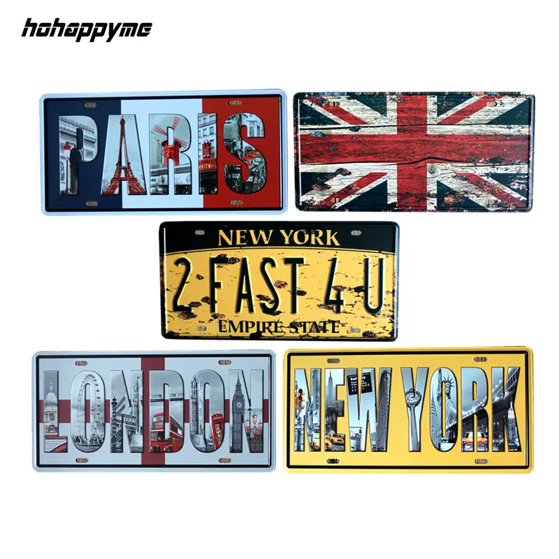 

15*30 CM European City Newyork Paris London License Plates Retro Metal Signs Vintage Beer Posters Metal Plates