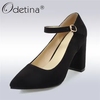 

OdetinaNew Fashion Pointed Toe Pumps For Women Buckle Strap Shoes Ladies Square Super High Heels Pump Shoes Big Size 43